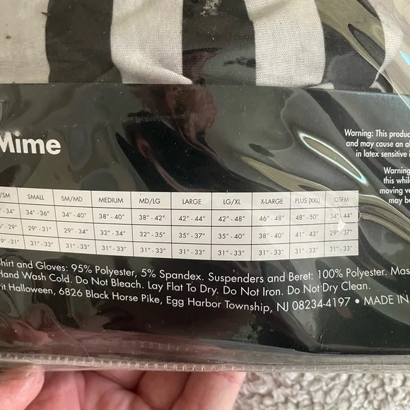 Spirit Creepy Mime Costume with Black and White Stripes - Picture 4 of 4